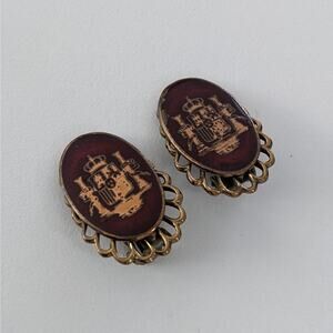 Antique 1930s Spanish Republic Coat of Arms Enamel Earrings